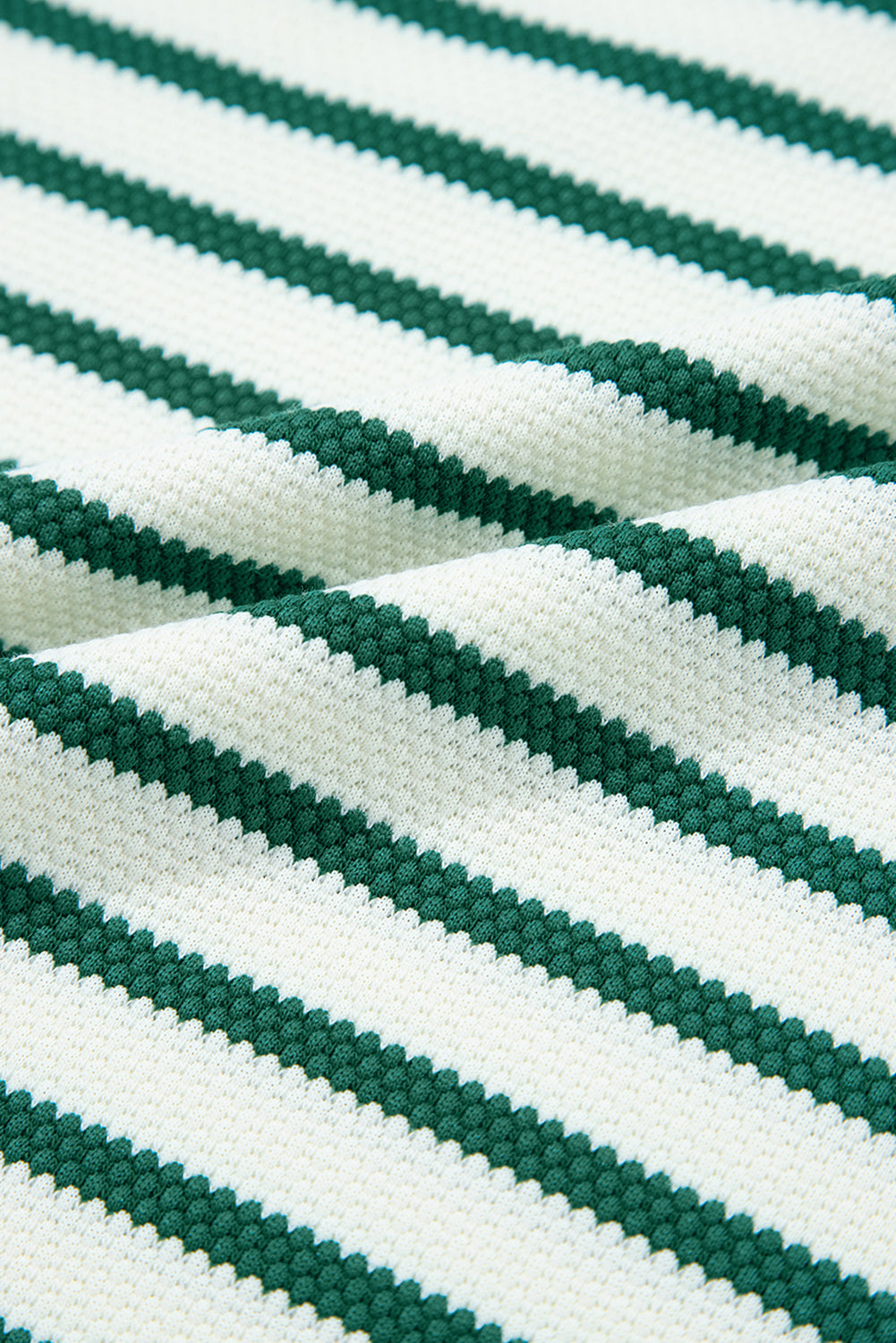 Green Stripe Scallop Lace Trim Ruffle Short Sleeves Crewneck Top
