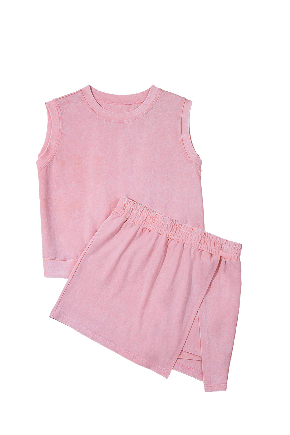 Myosotis 2 Pieces Mineral Wash Cotton Tank Top Lined Split Skirt Set