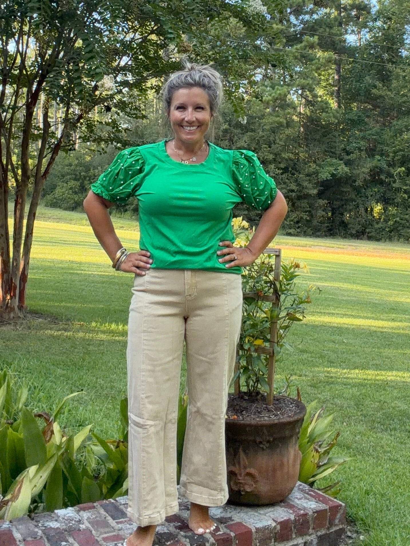 Khaki Seamed Center Wide Leg Cropped Jeans