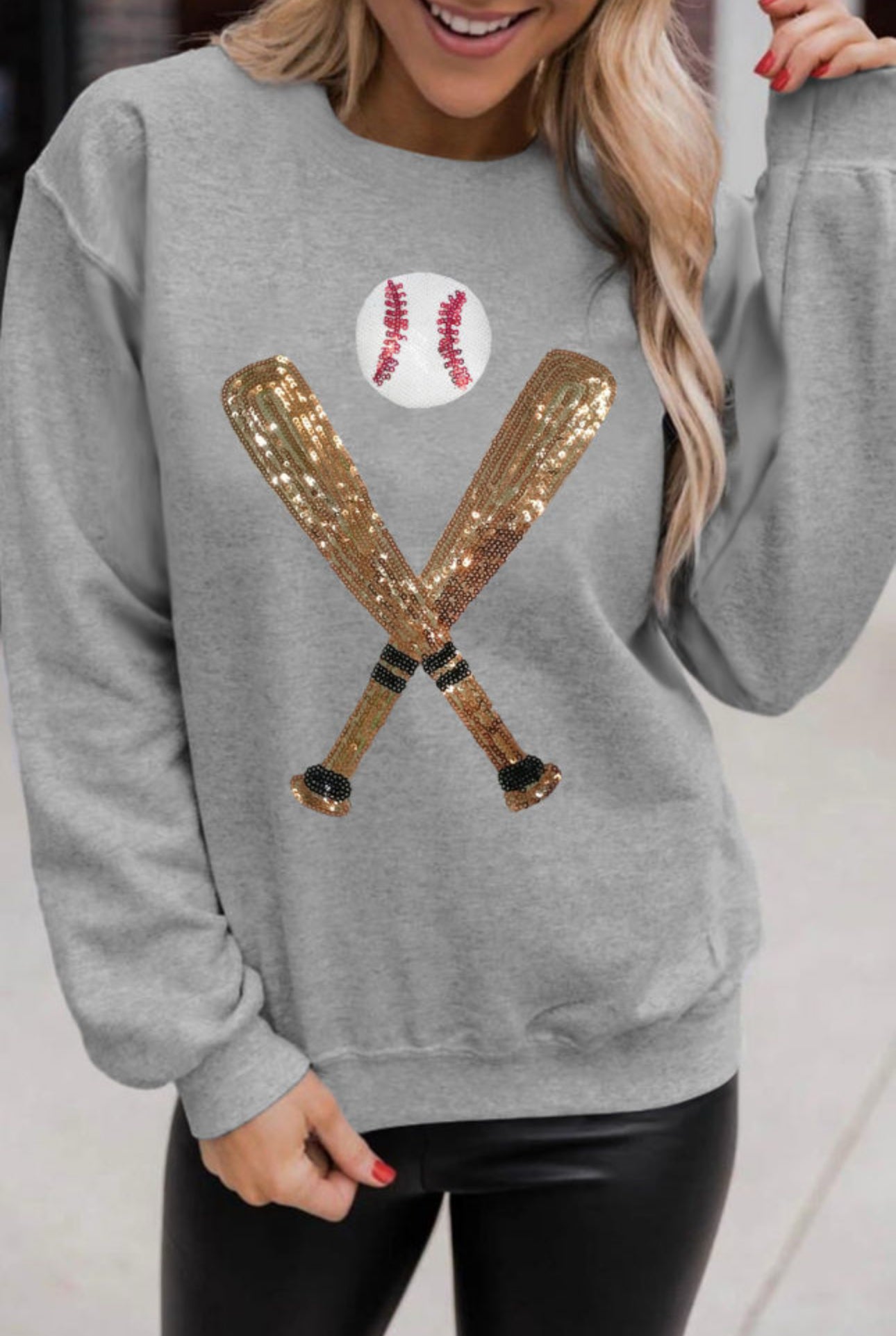 Bats and Ball Sequin Crew