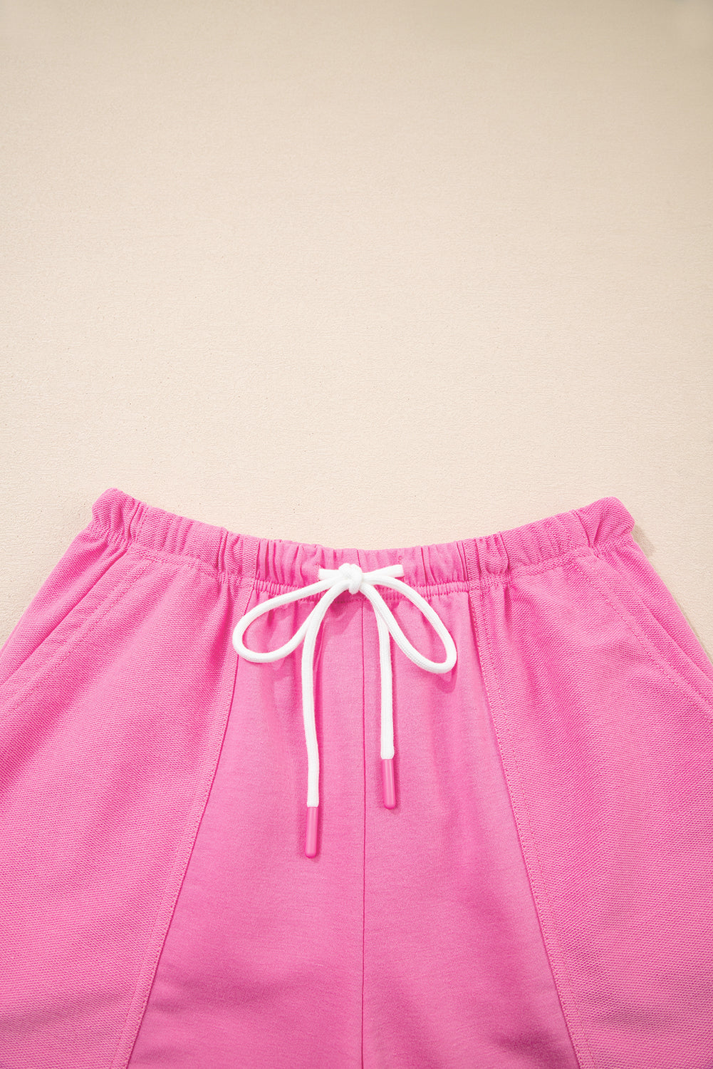 Myosotis V Neck Drop Shoulder Tee and Patchwork Drawstring Shorts Set