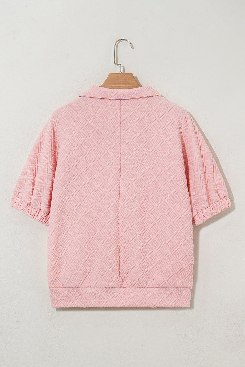 White Contrast Striped Collar Patchwork Textured Half Sleeve Blouse
