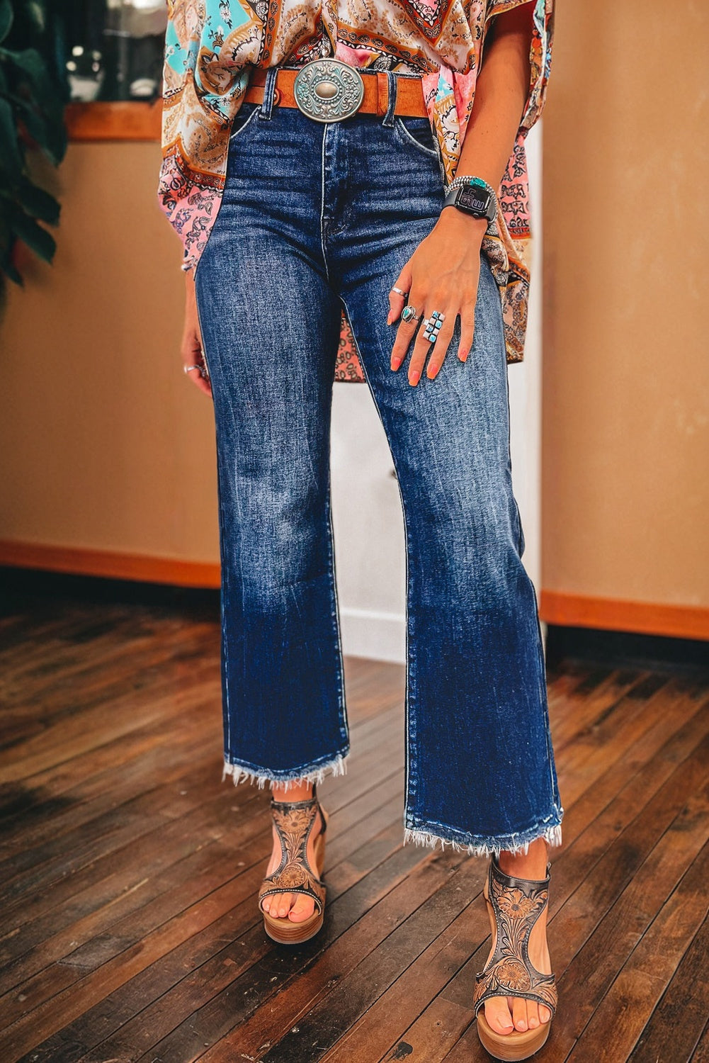 Carbon Grey Mineral Wash Raw Hem High Waist Flared Jeans