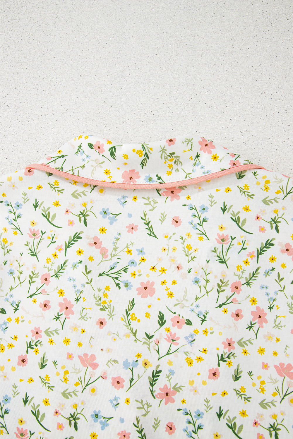 Pink Bow Print Contrast Pipping Short Pajamas Set