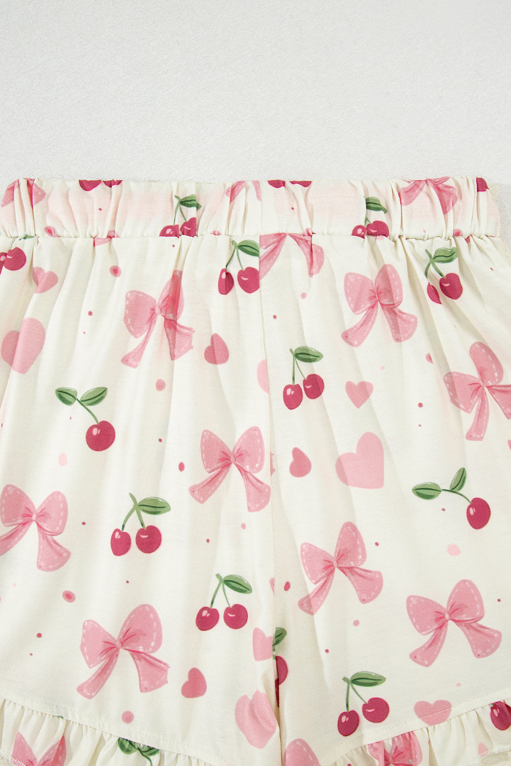 Pink Bow Print Contrast Pipping Short Pajamas Set