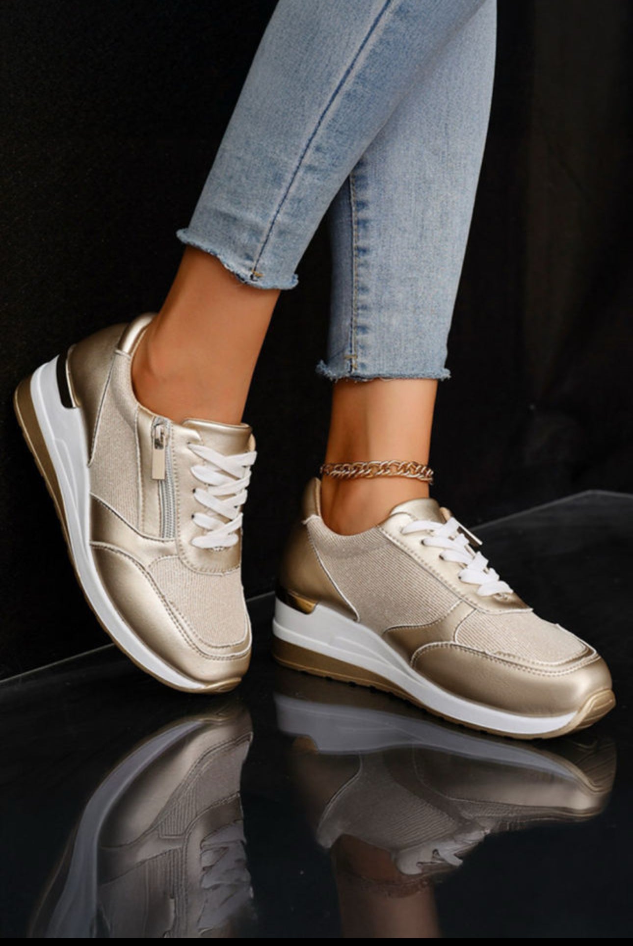 Gold Zipper Sneaker