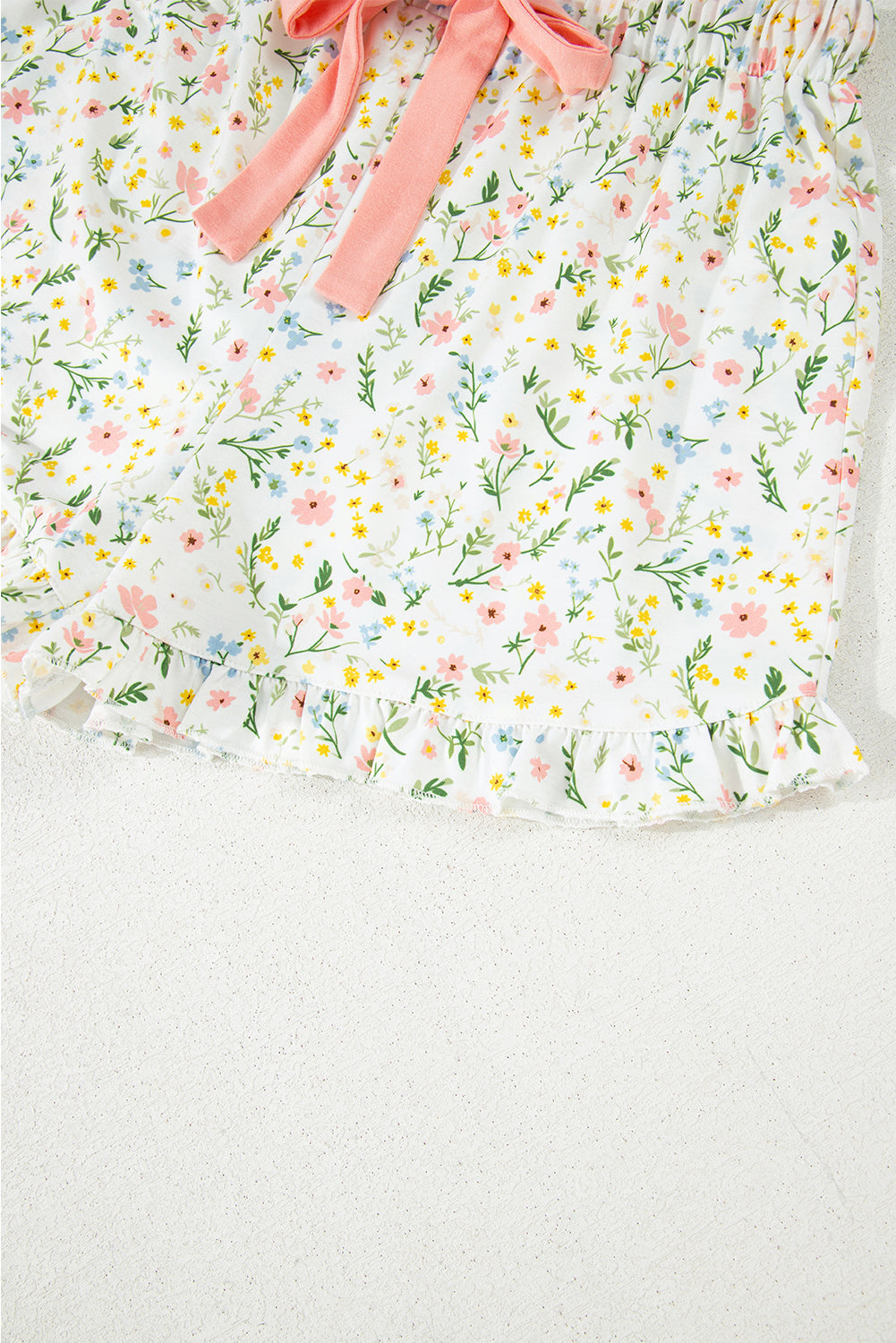 Pink Bow Print Contrast Pipping Short Pajamas Set