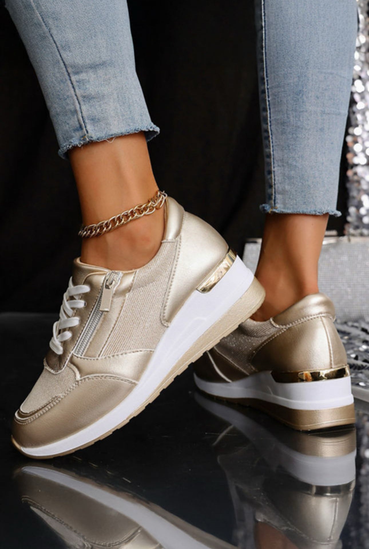 Gold Zipper Sneaker