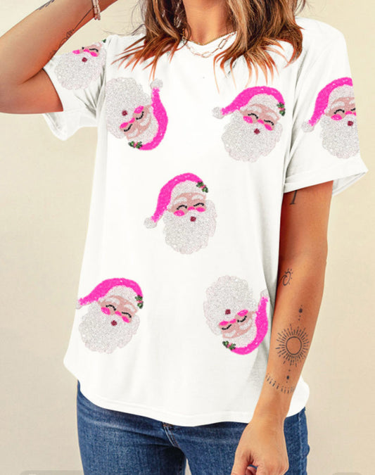 White Sequin Santa Tee