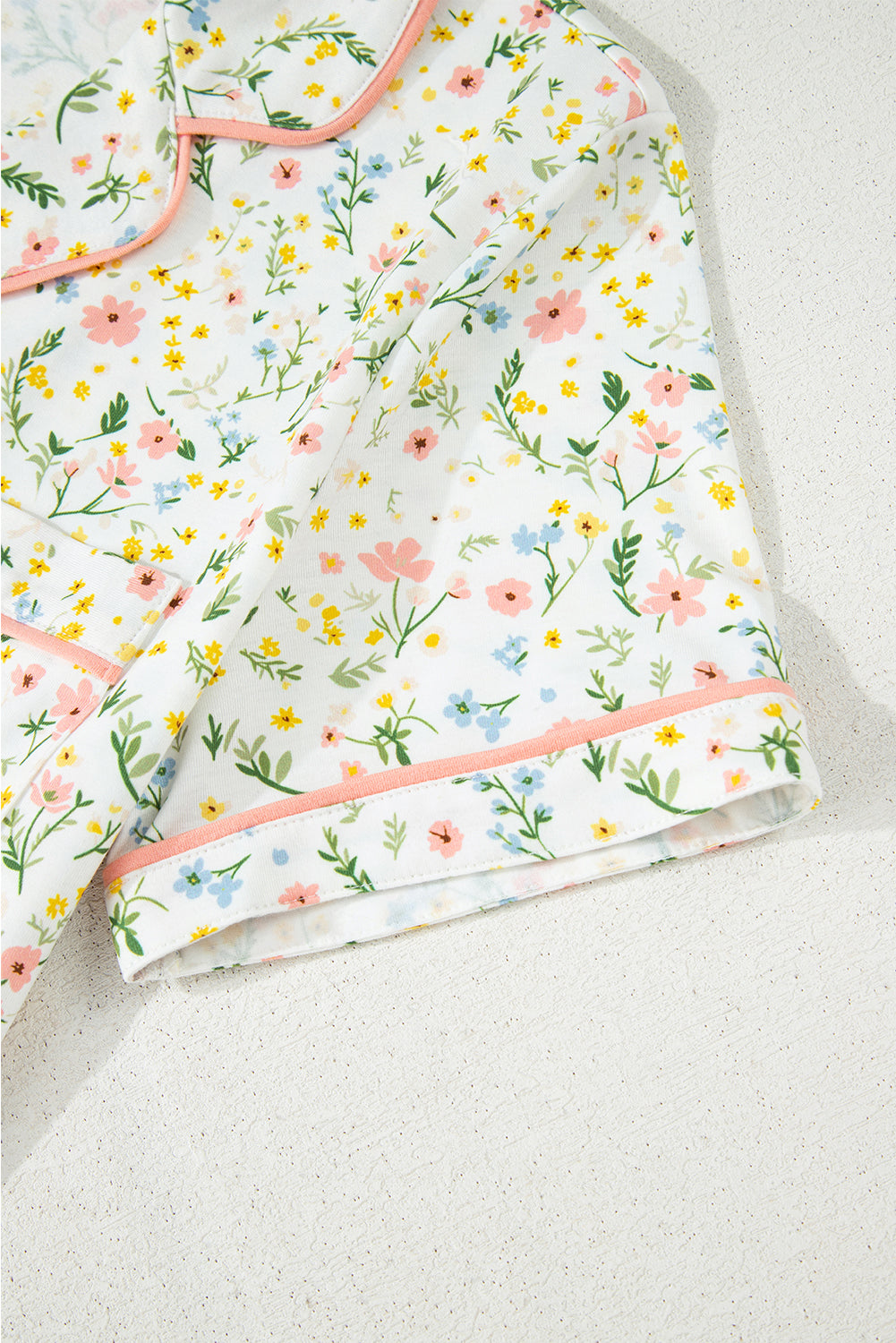 Pink Bow Print Contrast Pipping Short Pajamas Set