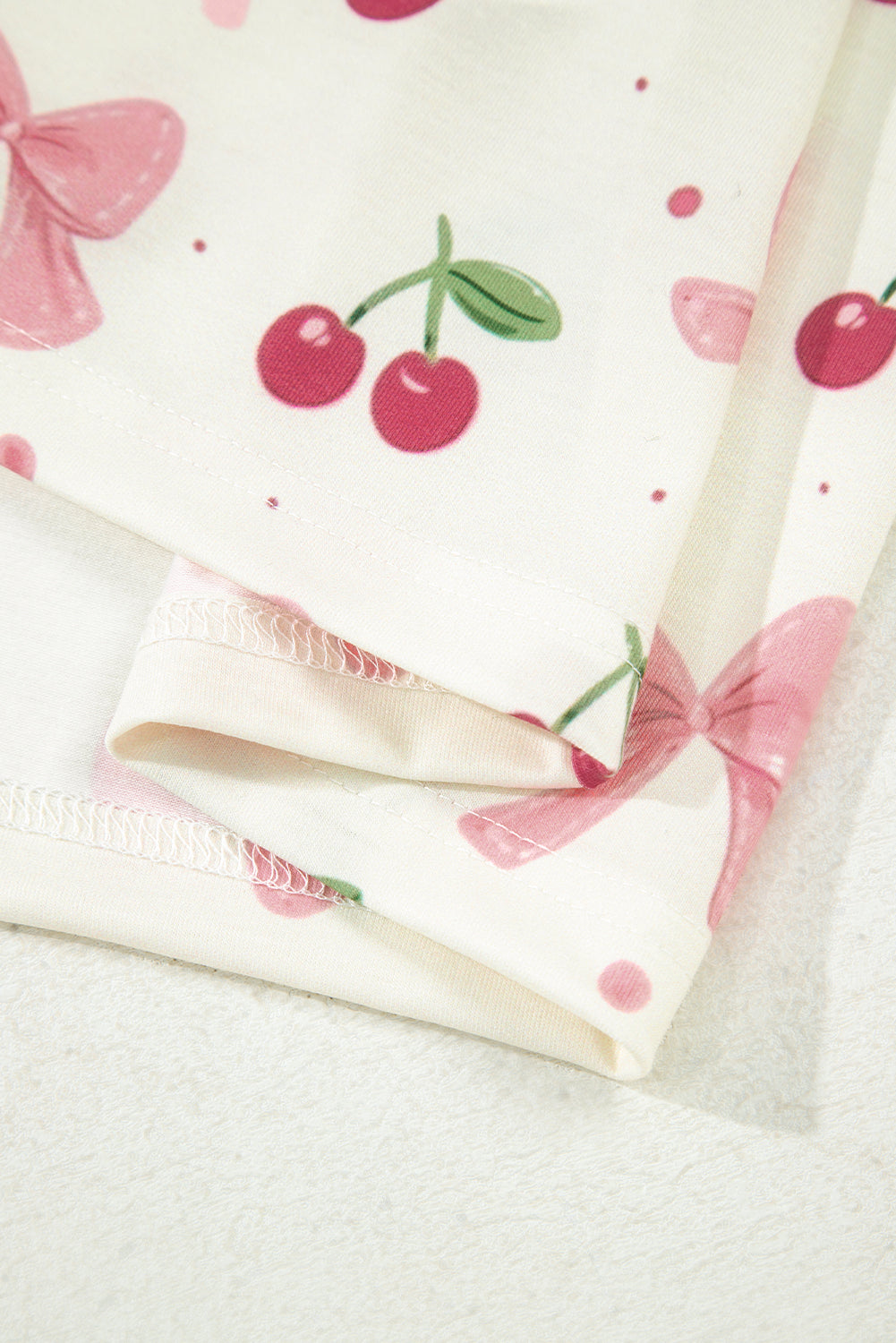 Pink Bow Print Contrast Pipping Short Pajamas Set