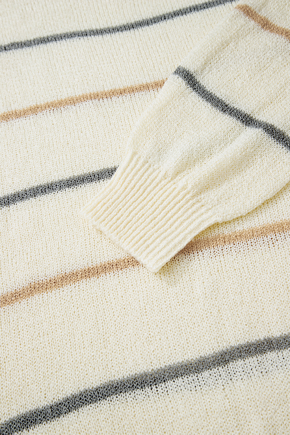 Brown Stripe Striped Ribbed Edge Drop Shoulder Sweater