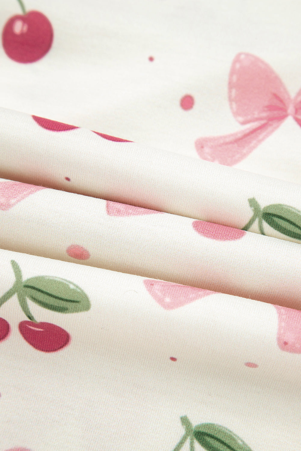 Pink Bow Print Contrast Pipping Short Pajamas Set